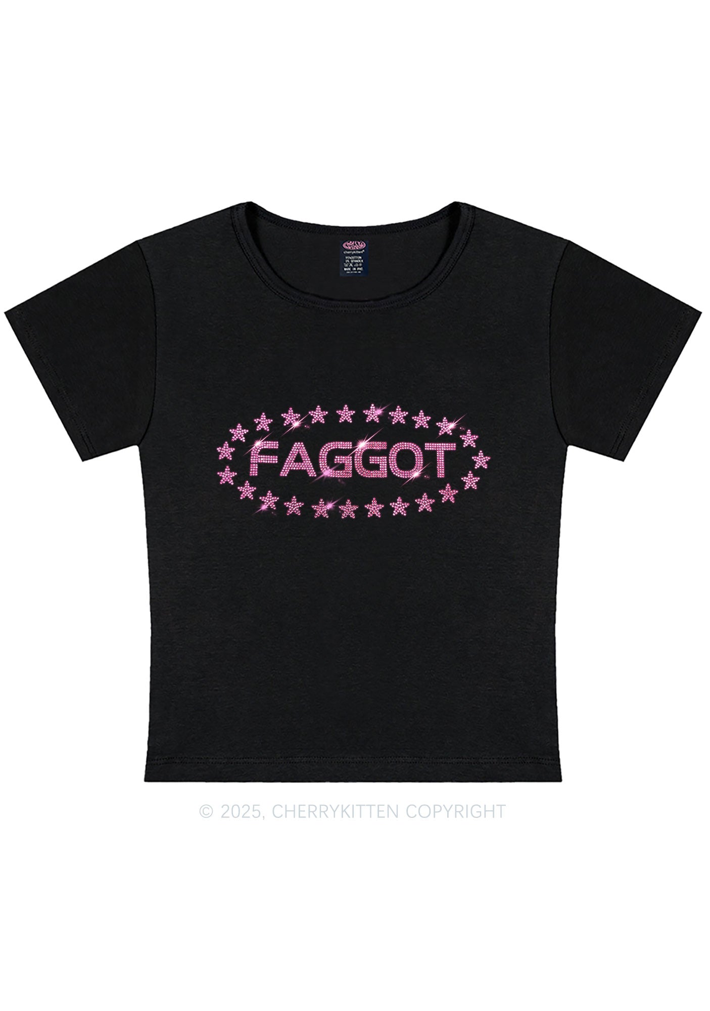 Rhinestone Pink Faggot Stars Pride Y2K Baby Tee Cherrykitten