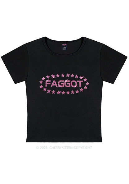 Rhinestone Pink Faggot Stars Pride Y2K Baby Tee Cherrykitten