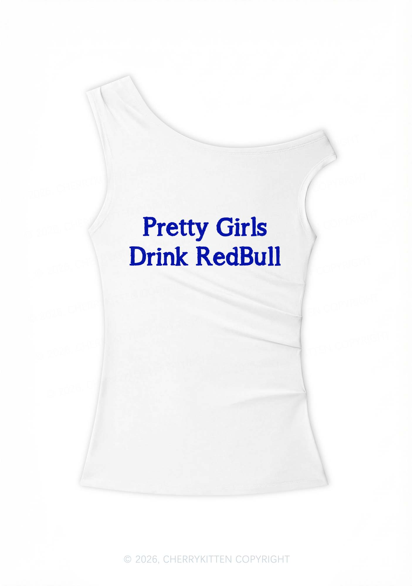 Pretty Girls Drink Red Y2K Off Shoulder Tank Top Cherrykitten