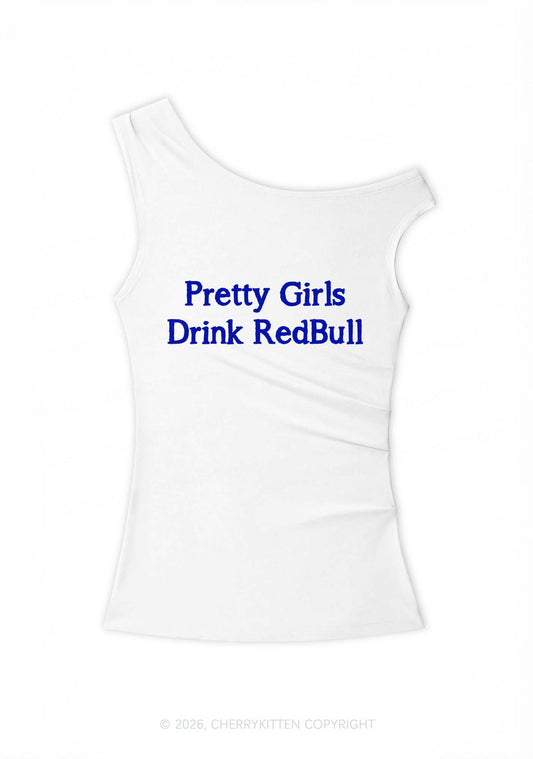 Pretty Girls Drink Red Y2K Off Shoulder Tank Top Cherrykitten