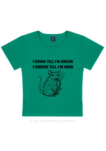 Drunk And Smoke Ratz Y2K Baby Tee Cherrykitten