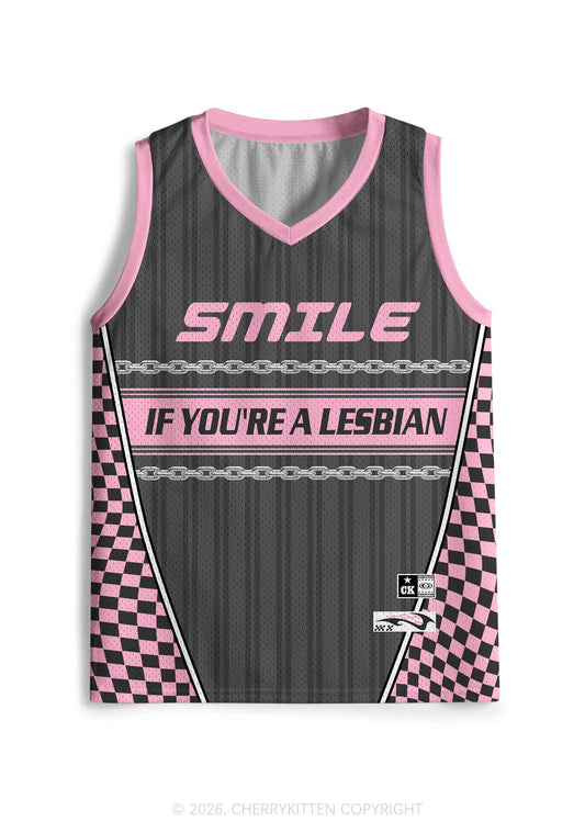 Grey Smile If You Are Lesbian Pride Y2K Sport Jersey Tank Cherrykitten