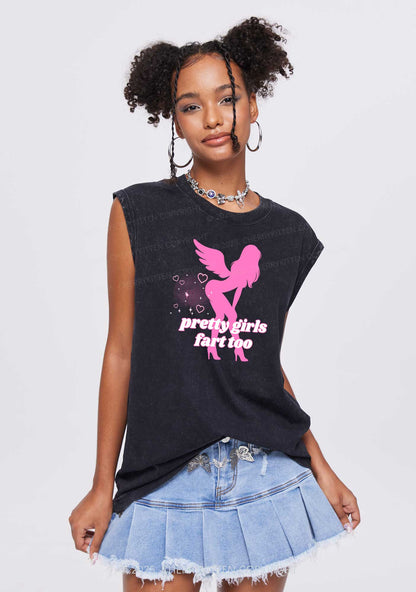 Pretty Girls Fart Too Y2K Washed Muscle Tank Cherrykitten