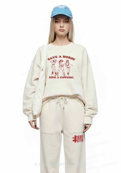 Ride A Cowgirl Y2K Fleece Sweatshirts Set Cherrykitten
