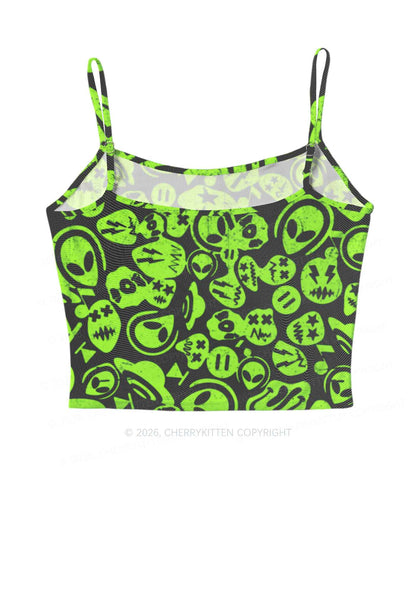 Green Alien Doodle Y2K Mesh Cami Tank Cherrykitten