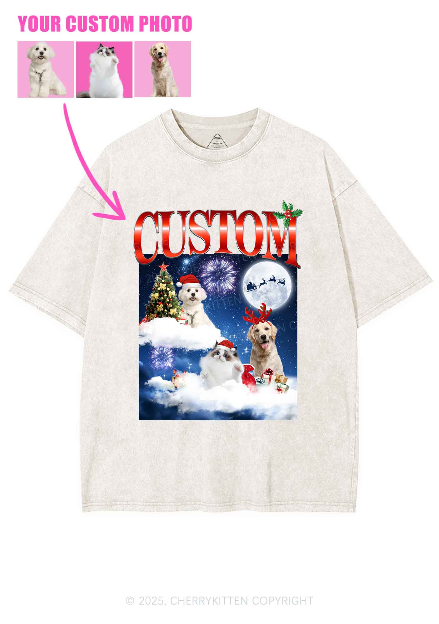 Custom Christmas Pet Y2K Shirts Washed Tee Cherrykitten