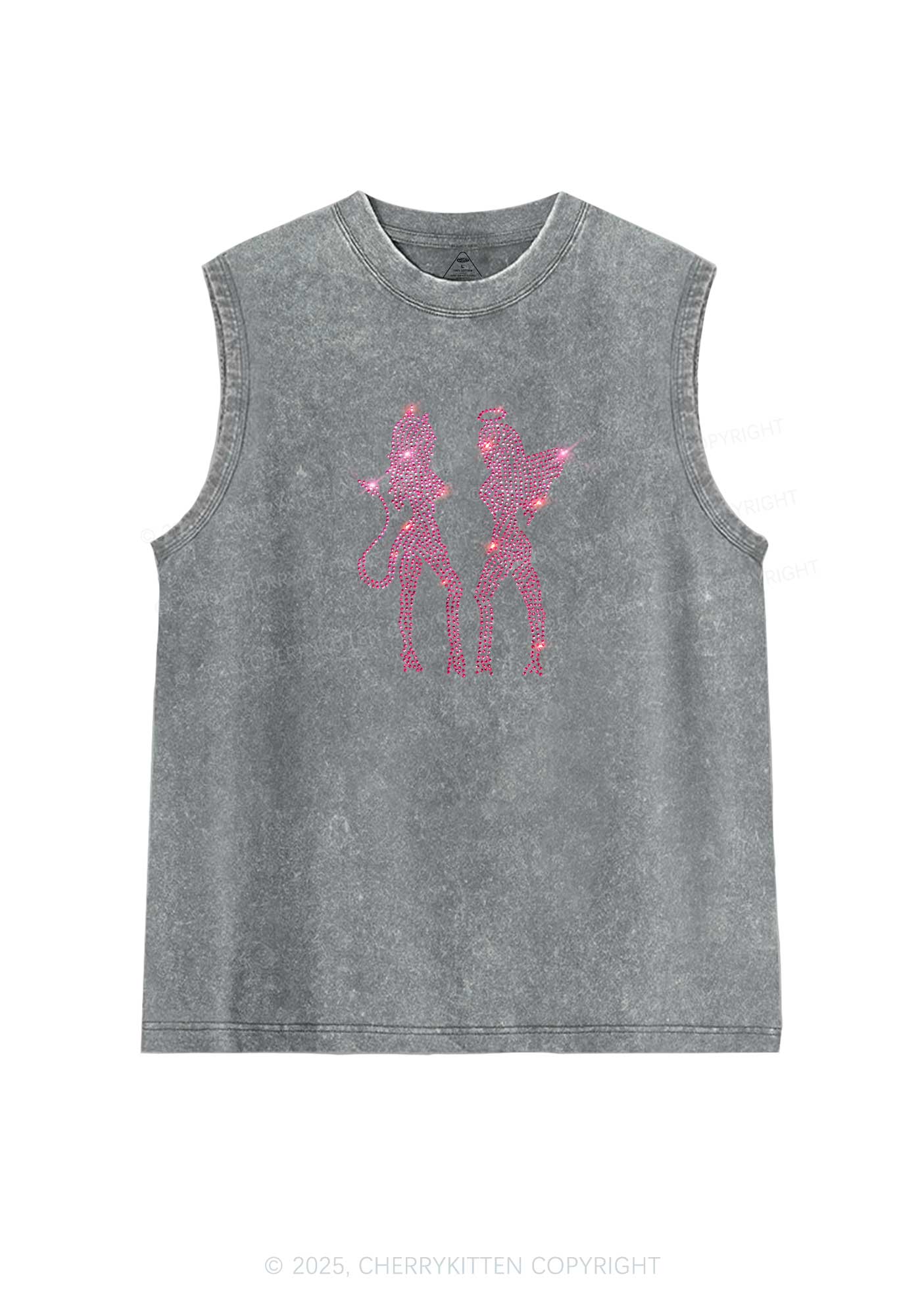 Rhinestone Dancing Girls Y2K Washed Muscle Tank Cherrykitten