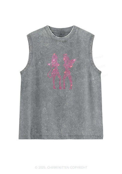 Rhinestone Dancing Girls Y2K Washed Muscle Tank Cherrykitten
