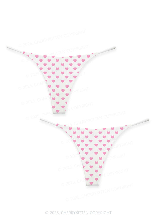 Plain Pink Heart Valentine's Day Y2K Print Couples Thong Set Cherrykitten