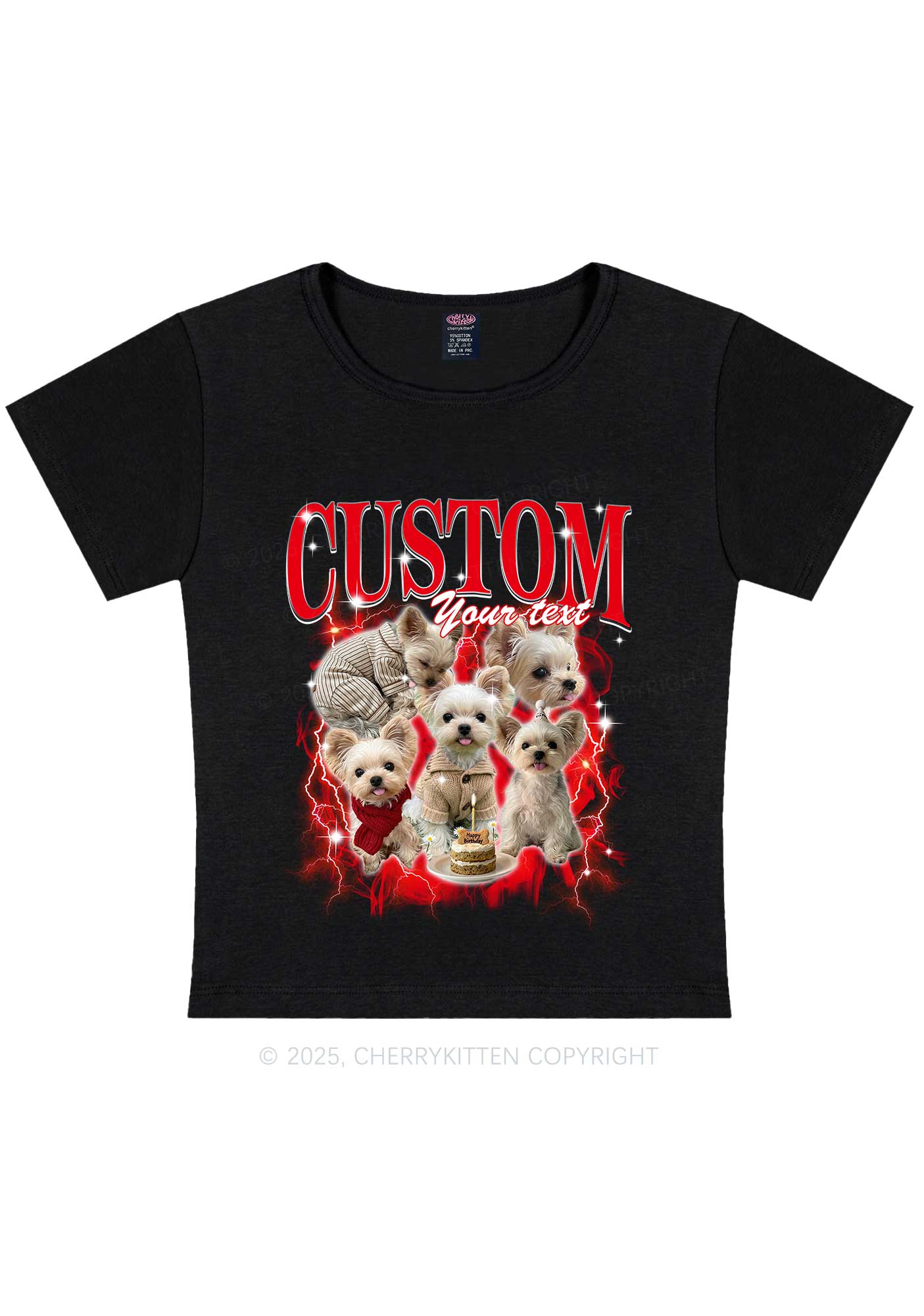 Custom Sparkle Dog Photo Y2K Baby Tee Cherrykitten