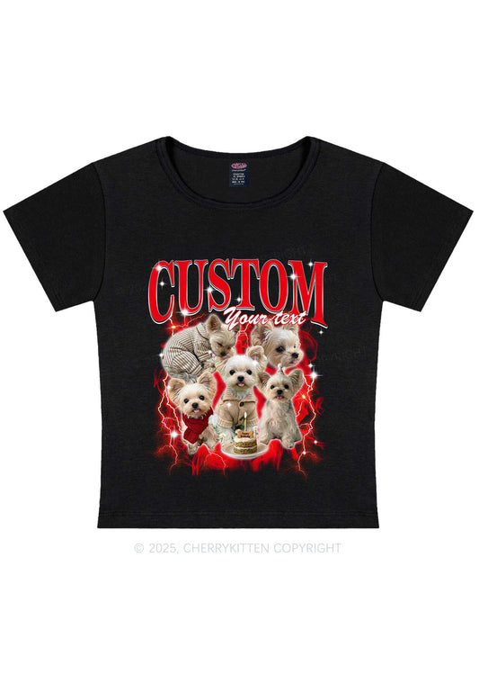 Custom Sparkle Dog Photo Y2K Baby Tee Cherrykitten