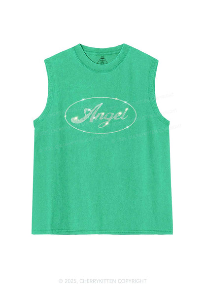 Rhinestone Angel Y2K Washed Muscle Tank Cherrykitten