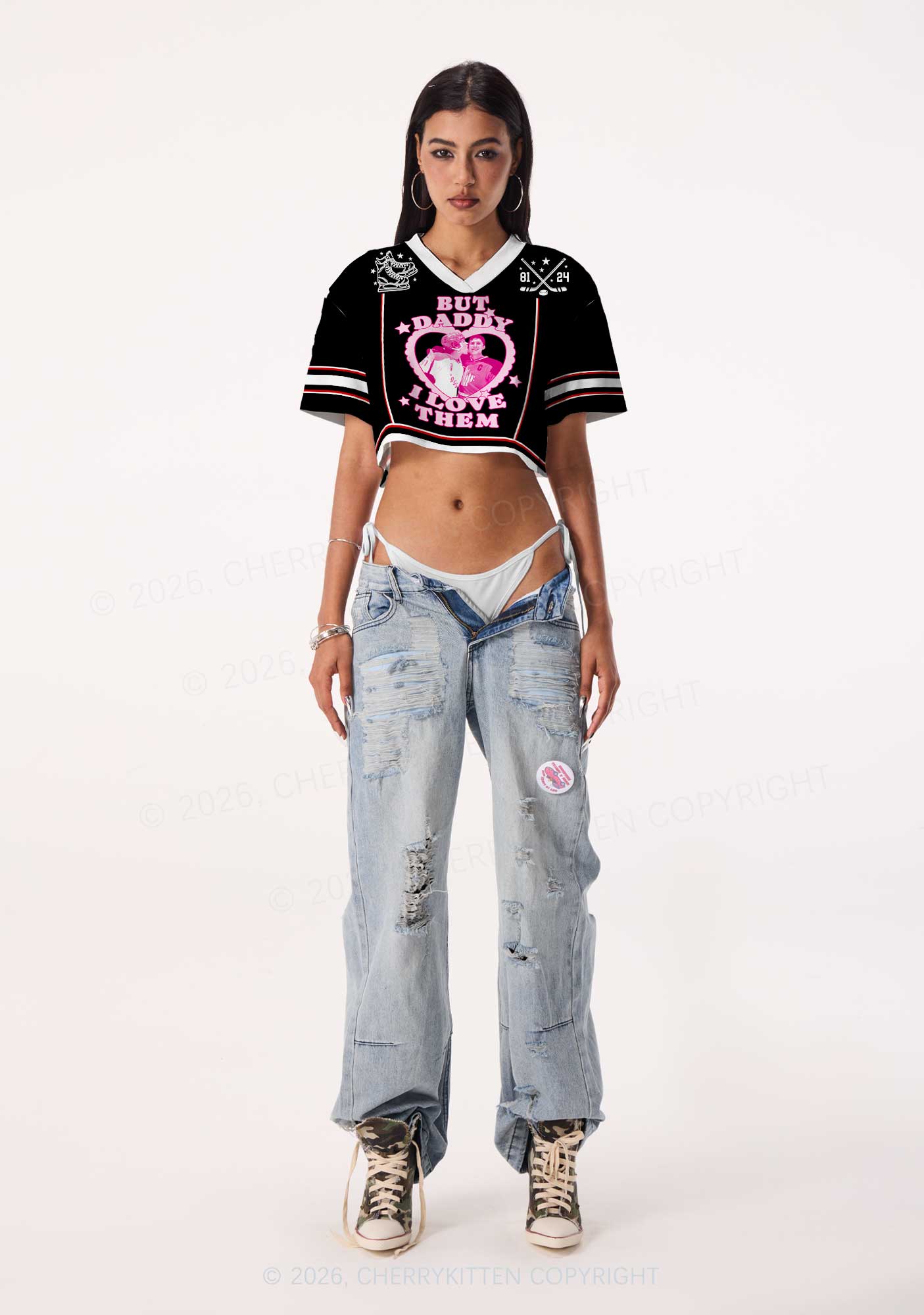 Black But Daddy I Love Them HR Y2K Crop Sport Jersey Shirts Cherrykitten