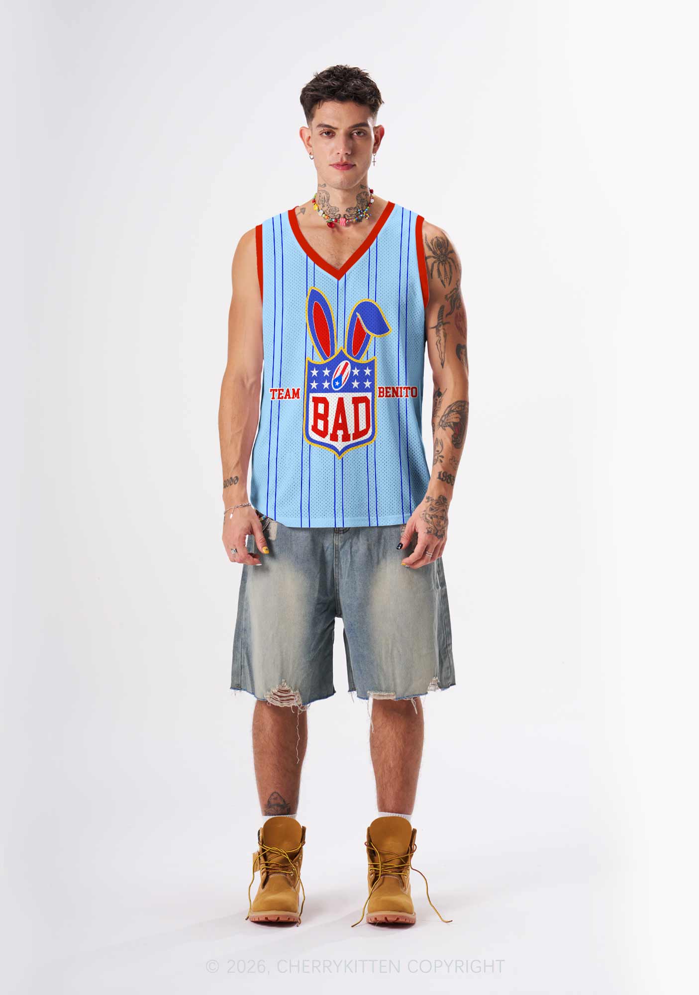 Blue Stripe Football Bunny Y2K Sport Jersey Tank Cherrykitten
