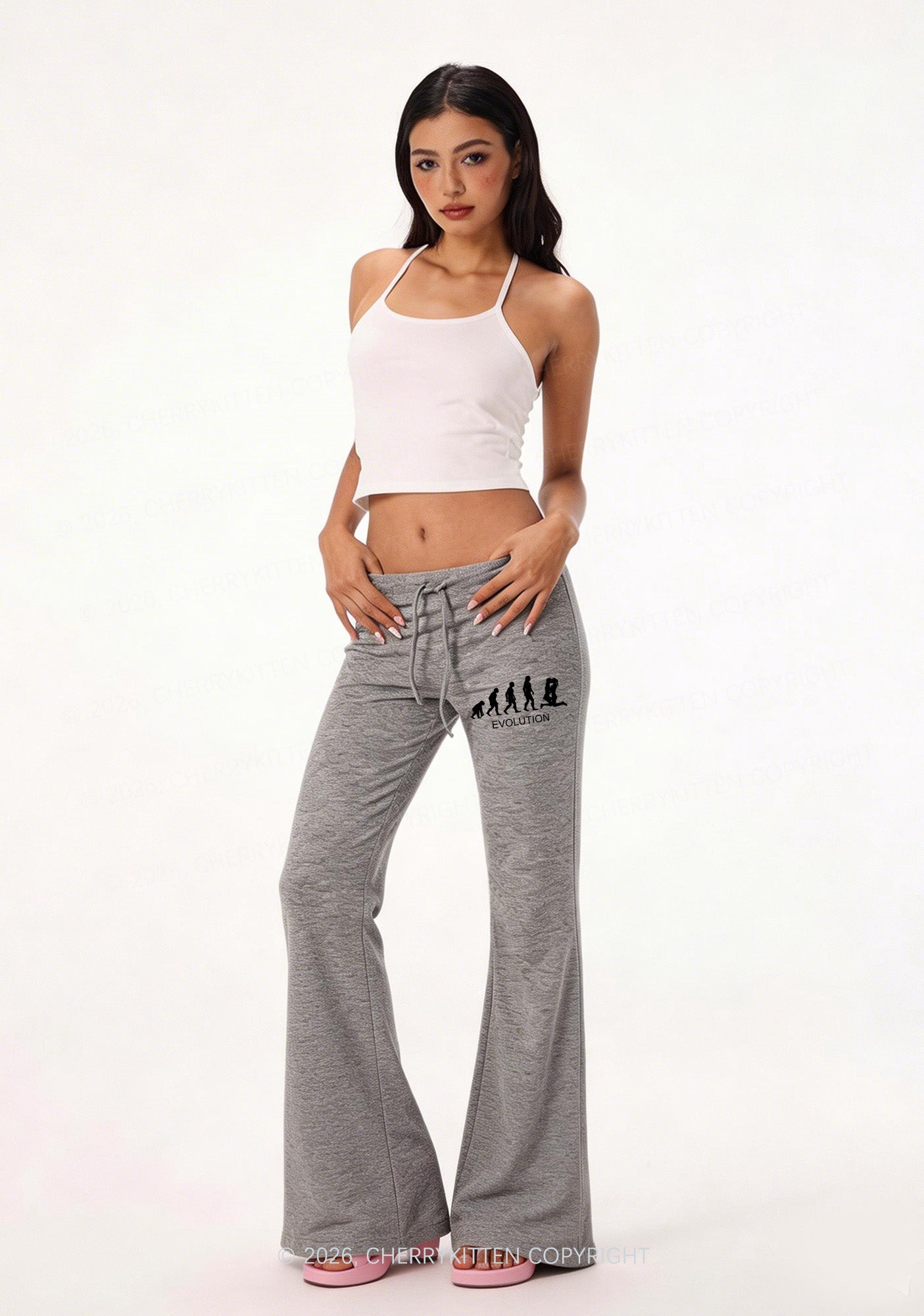 Lesbian Evolution Pride Y2K Low Rise Drawstring Flare Pants Cherrykitten