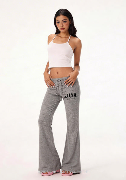 Lesbian Evolution Pride Y2K Low Rise Drawstring Flare Pants Cherrykitten