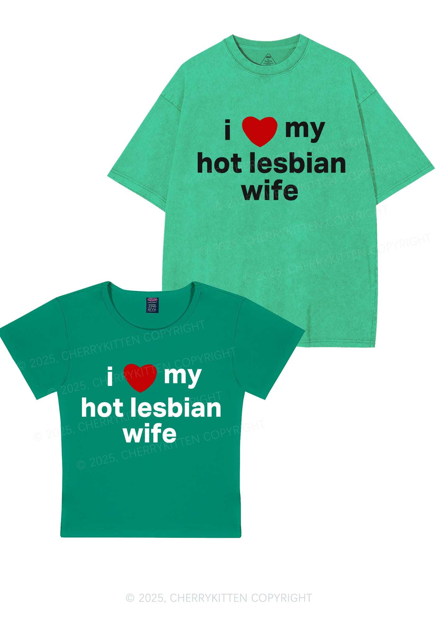 Love My Hot Lesbian Wife Y2K Valentine's Day Couple Shirt Cherrykitten