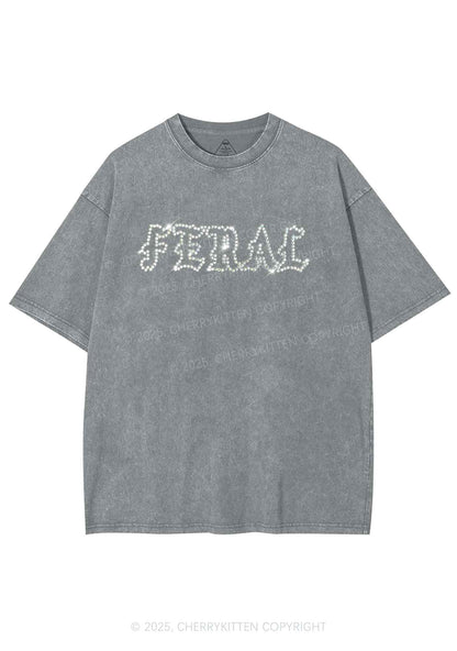 Rhinestone Feral Y2K Shirts Washed Tee Cherrykitten