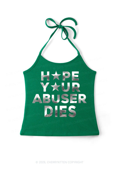 Abuser Dies Silver Foil Printed Y2K Halter Neck Cami Cherrykitten