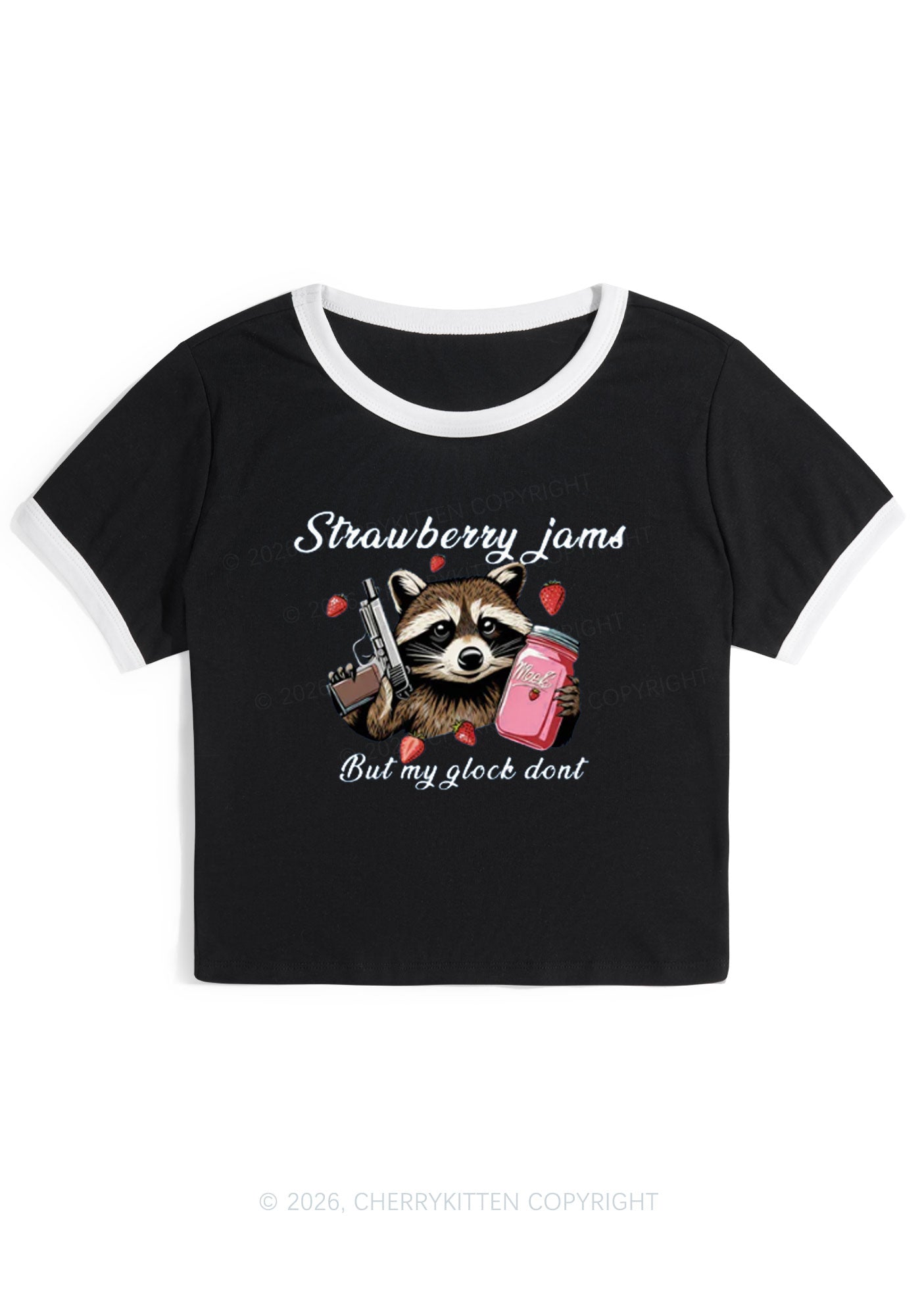 Strawberry Jams Raccoon Y2K Ringer Tee Cherrykitten