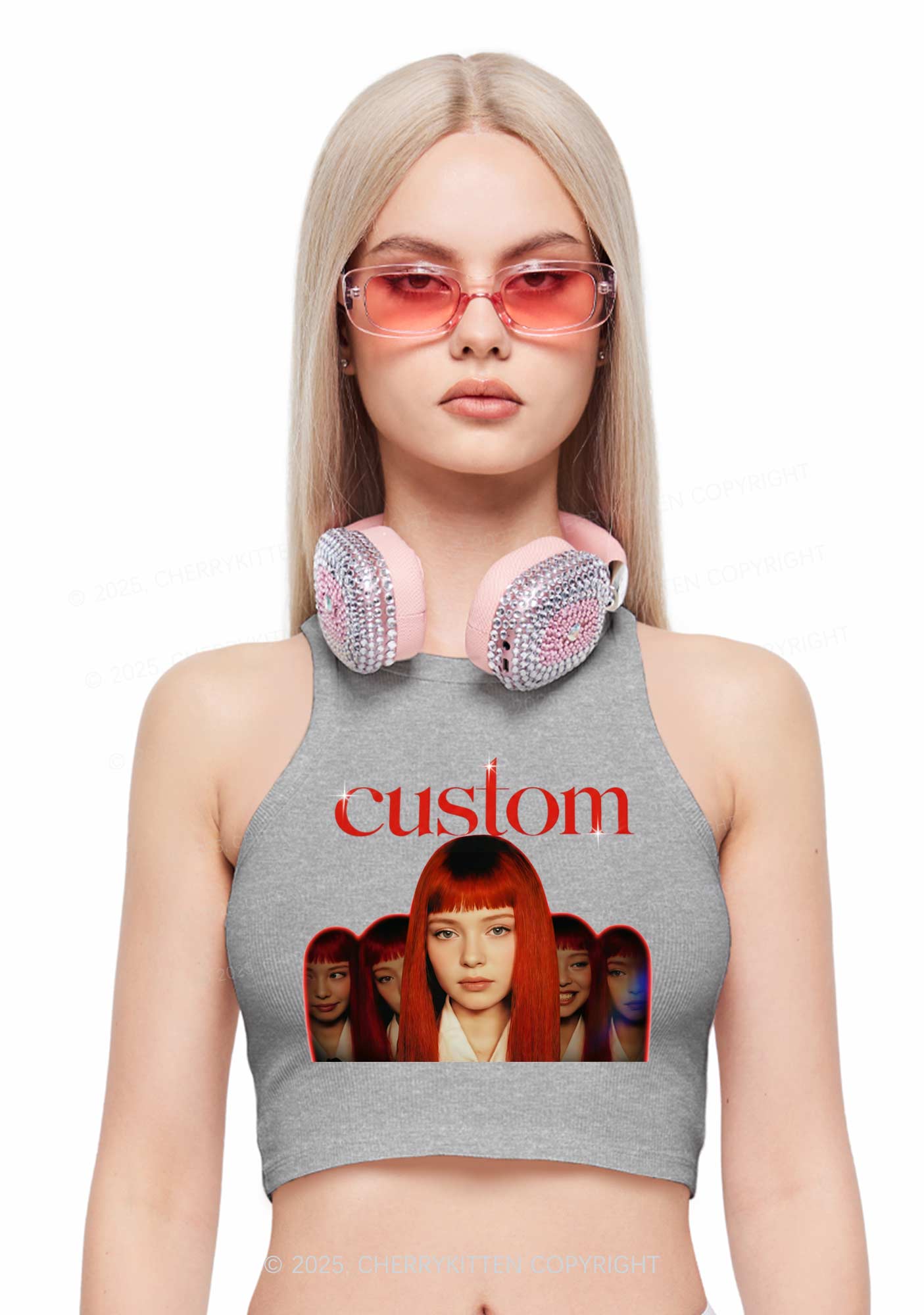 Custom Five Portraits Y2K Crop Tank Top Cherrykitten