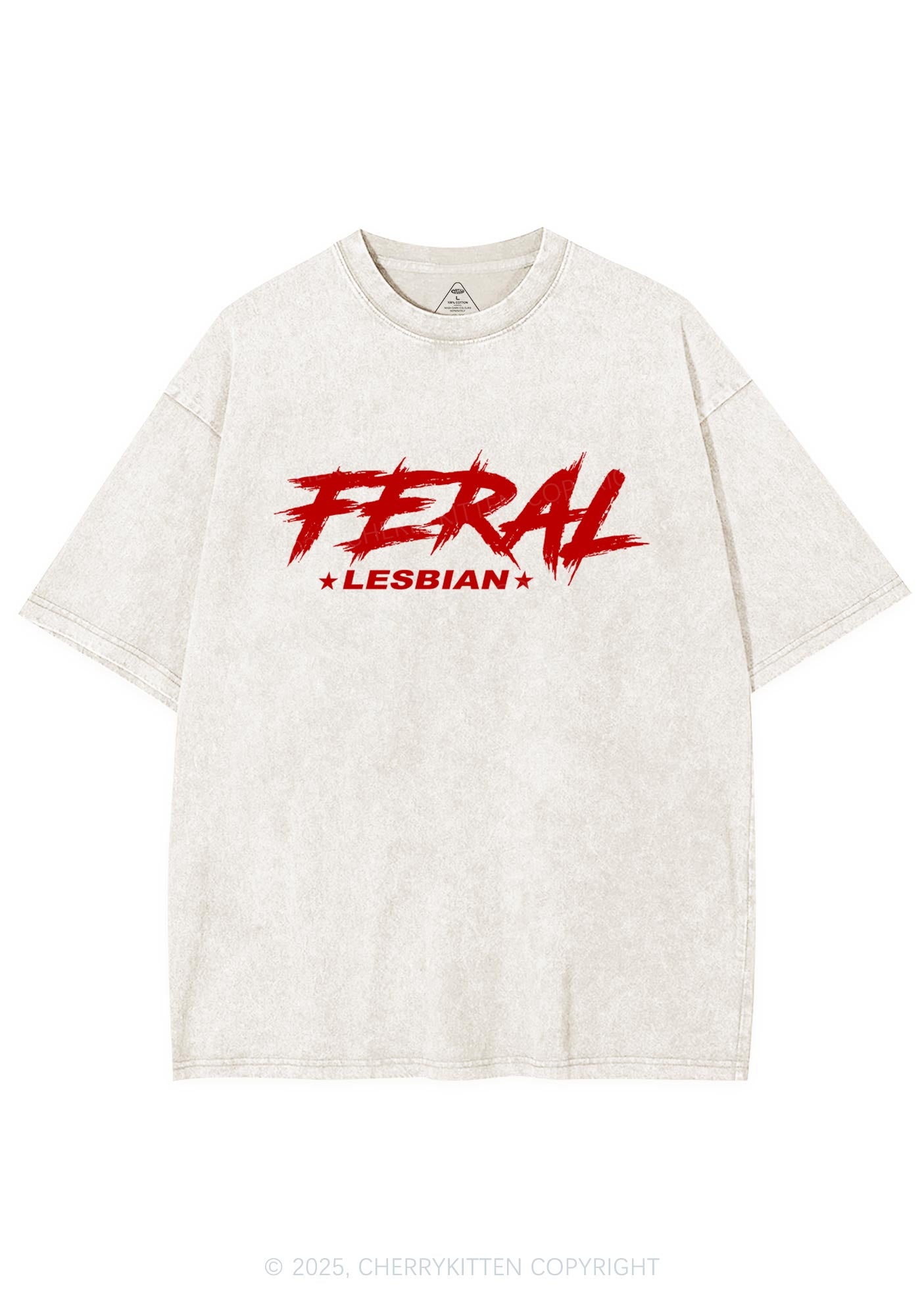 Feral Lesbian Pride Y2K Shirts Washed Tee Cherrykitten