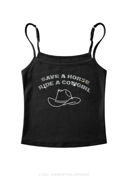 Rhinestone Save Horse Ride Cowgirl Y2K Spaghetti Strap Cami Cherrykitten