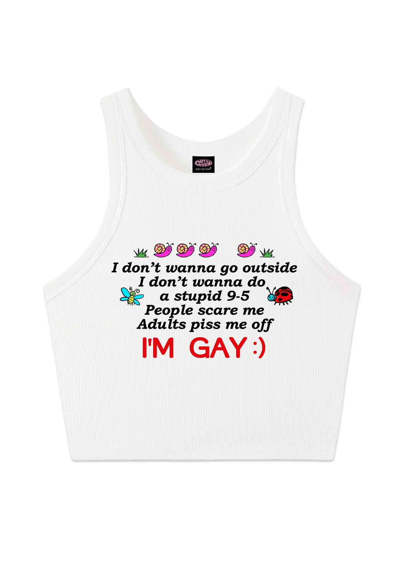 People Scare Me Im Gay Pride Y2K Crop Tank Top Cherrykitten
