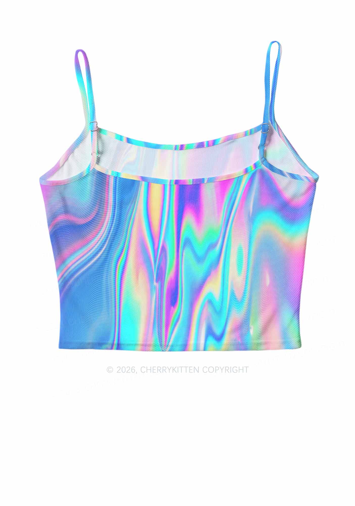 Holographic Iridescent Swirl Y2K Mesh Cami Tank Cherrykitten
