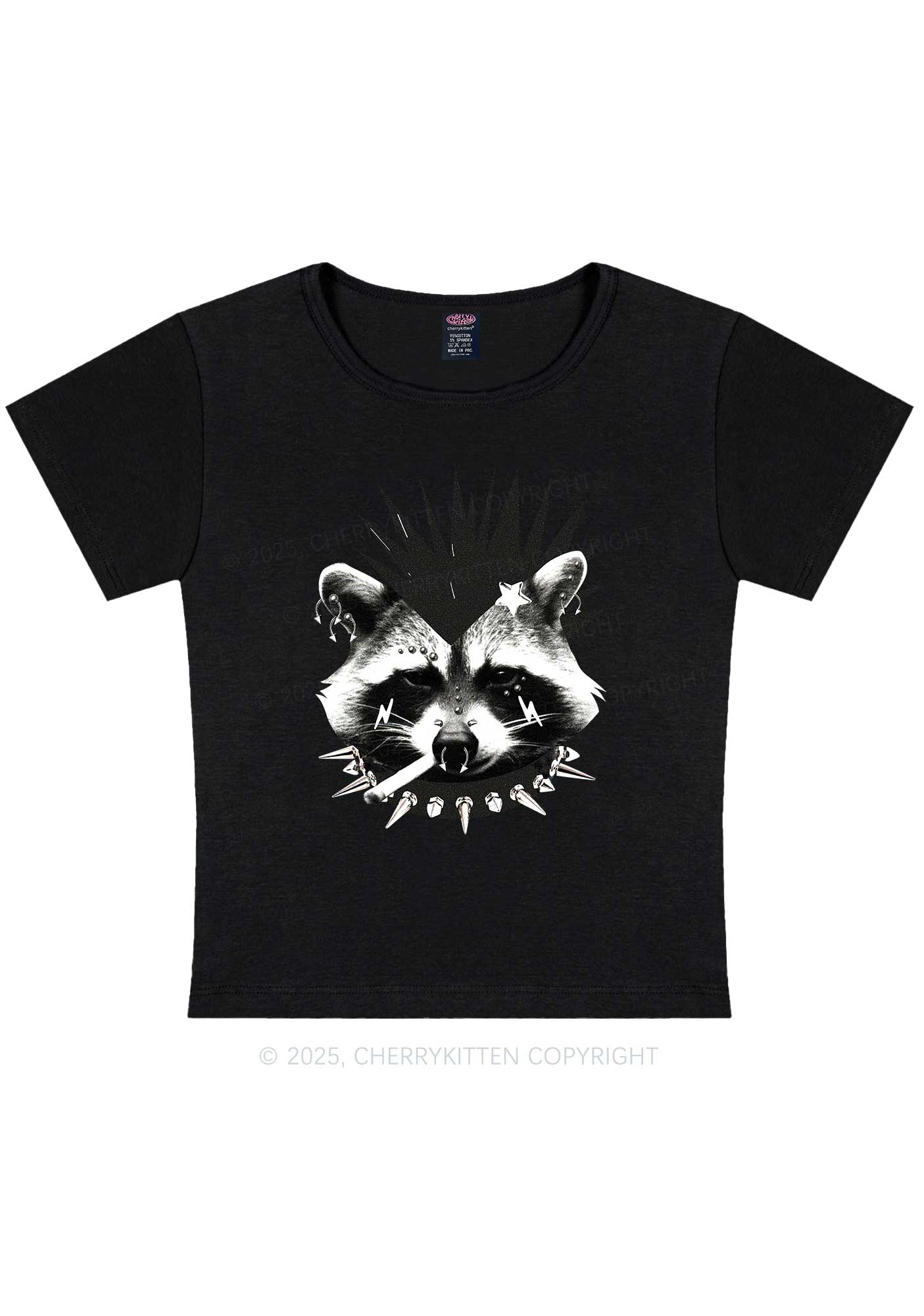 Punk Raccoon Y2K Baby Tee Cherrykitten