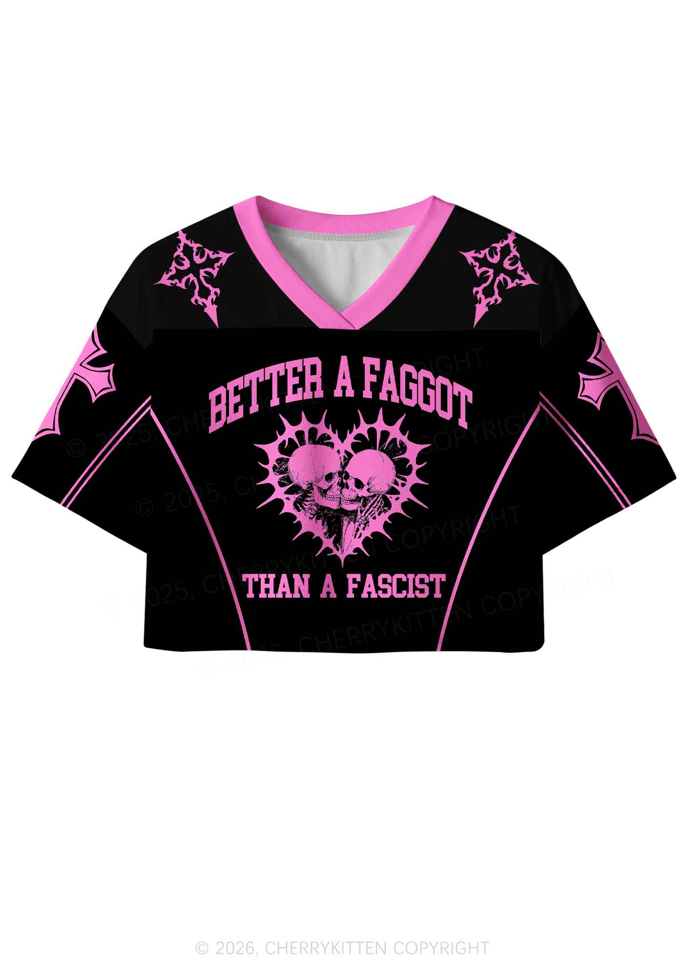 Hot Pink Better A Faggot Than A Fascist Pride Y2K Crop Sport Jersey Shirts Cherrykitten