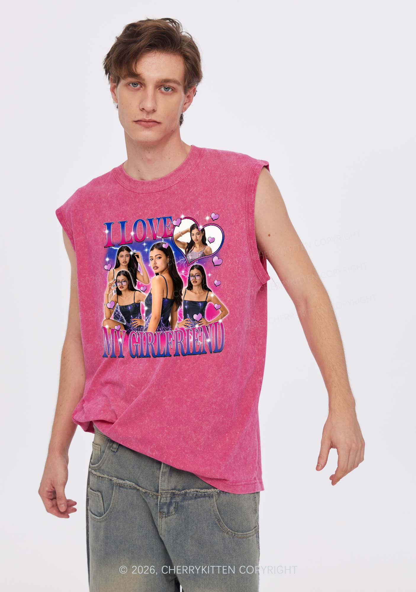 Custom I Love My BI GF Pride Y2K Washed Muscle Tank Cherrykitten