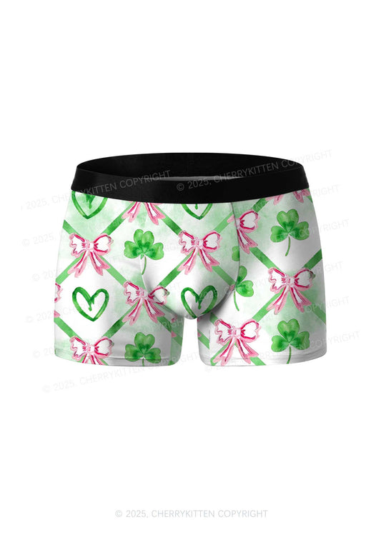 Shamrock Pink Bows St Patricks Y2K Print Men Boxer Briefs Cherrykitten