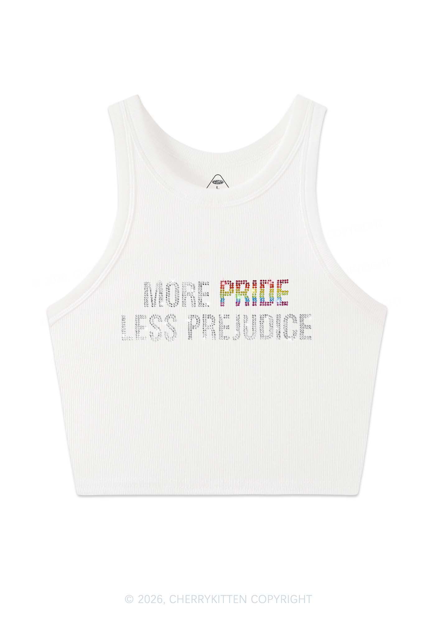 Rhinestone More Pride Less Prejudice Pride Y2K Crop Tank Top Cherrykitten
