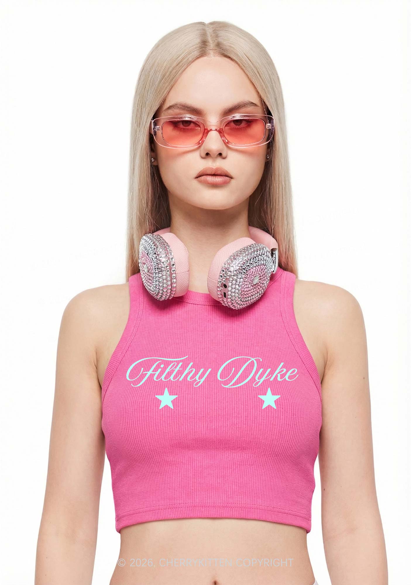 Filthy Dyke Pride Y2K Crop Tank Top Cherrykitten