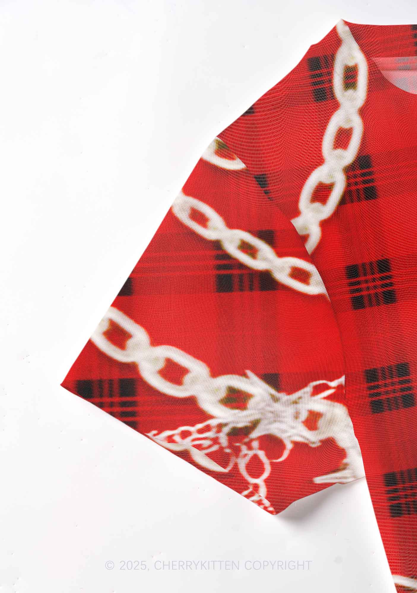 Star Chain Black Pattern Y2K Mesh Crop Top Cherrykitten