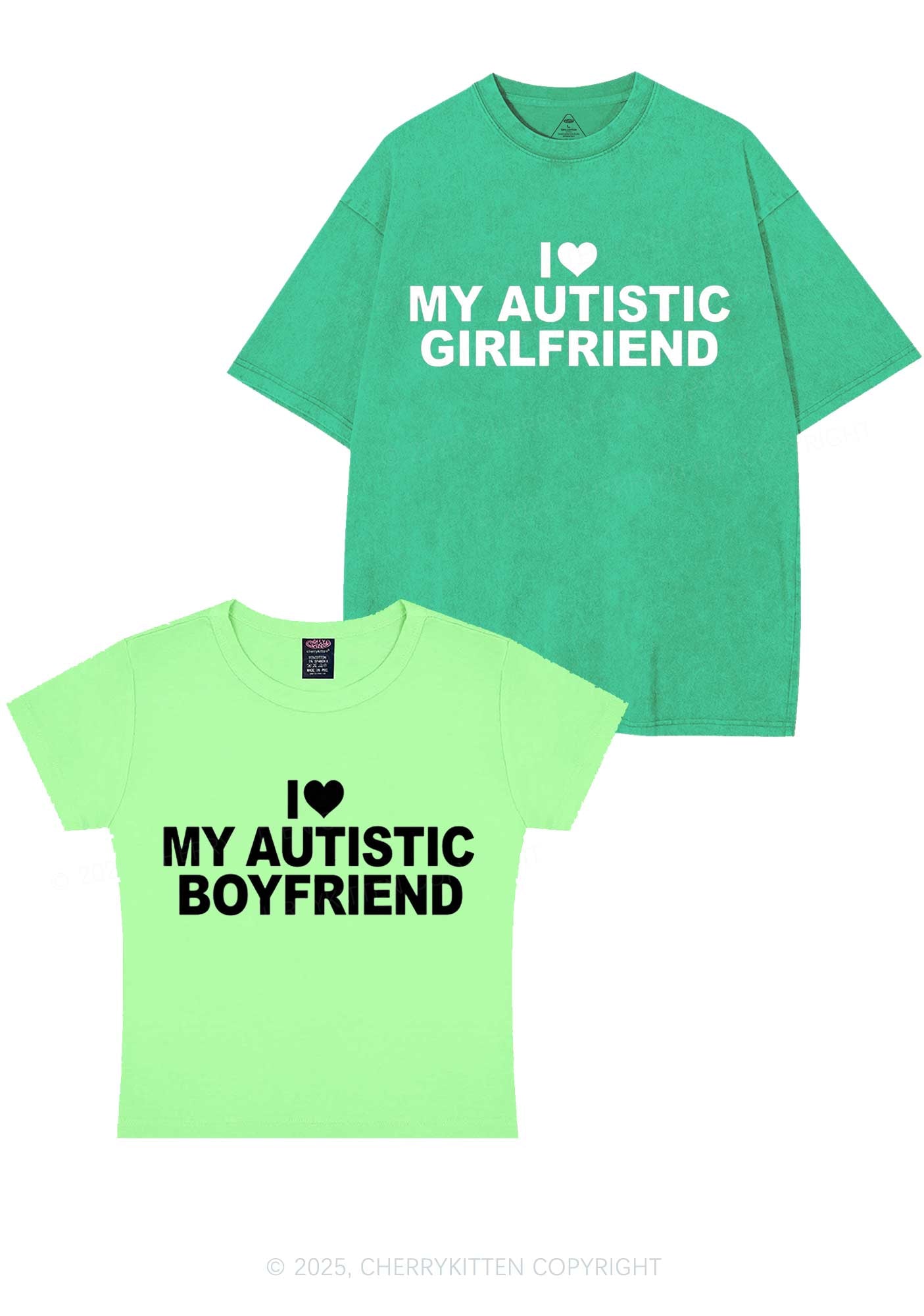 I Love My Autistic GF BF Y2K Valentine's Day Couple Shirt Cherrykitten