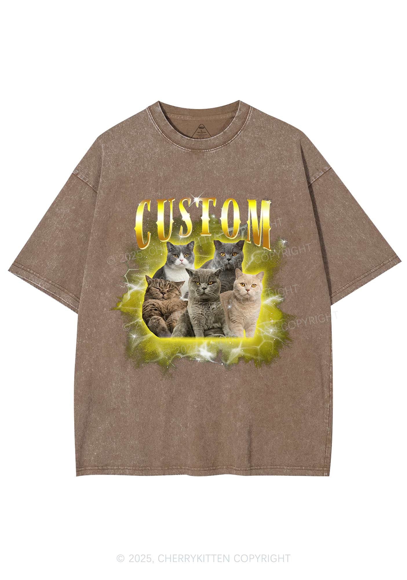 Custom Cat Photo Art Y2K Shirts Washed Tee Cherrykitten