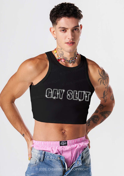 Rhinestone Gay Slxt Pride Y2K Crop Tank Top Cherrykitten