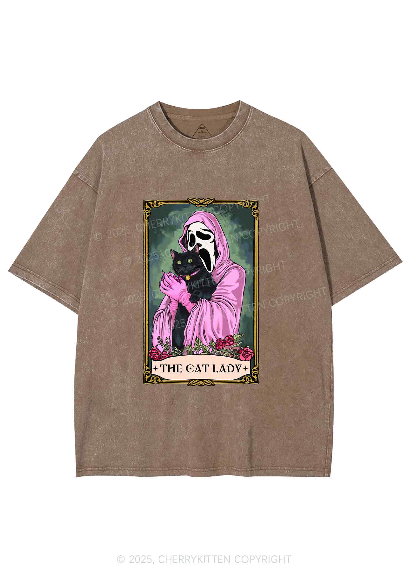 Halloween The Skull Cat Lady Y2K Shirts Washed Tee Cherrykitten