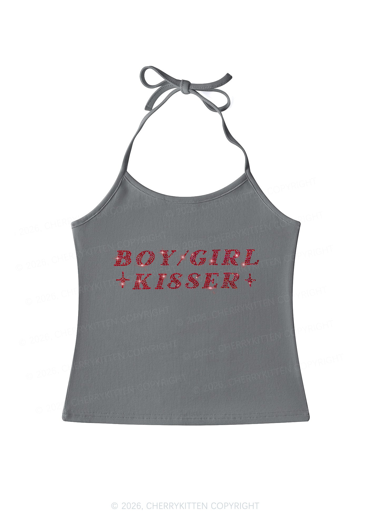 Rhinestone Boy Girl Kisser Pride Y2K Halter Neck Cami Cherrykitten
