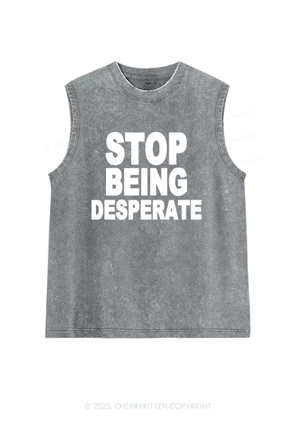 Stop Being Desperate Y2K Washed Muscle Tank Cherrykitten