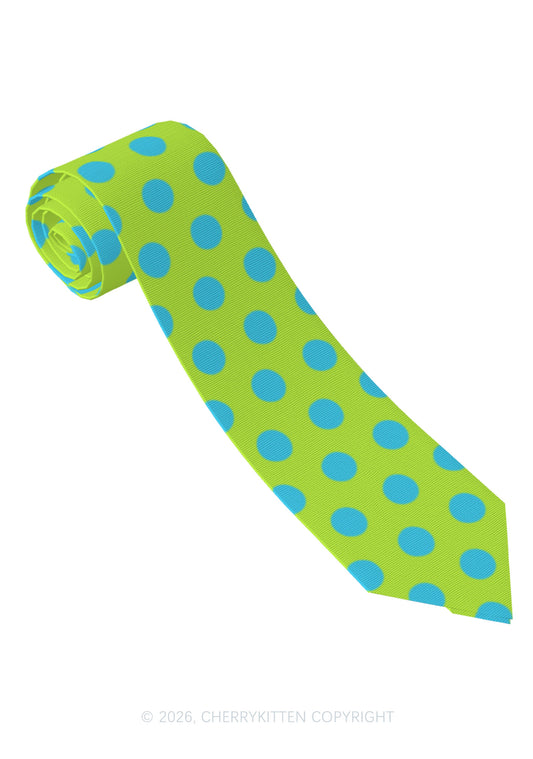 Blue Dots On Green Y2K Necktie Cherrykitten
