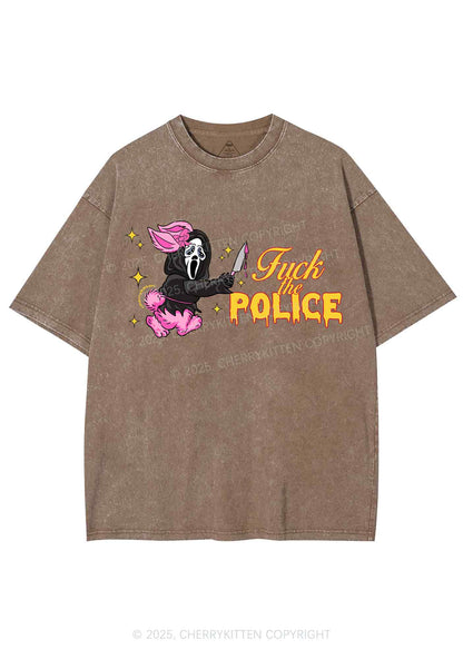 Halloween Fxxk The Police Y2K Shirts Washed Tee Cherrykitten