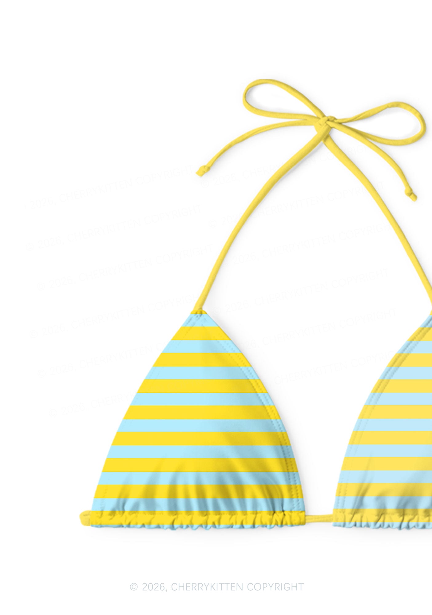 Blue And Yellow Stripes Y2K Print Bikini Set Cherrykitten