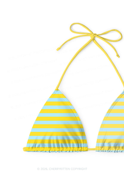 Blue And Yellow Stripes Y2K Print Bikini Set Cherrykitten