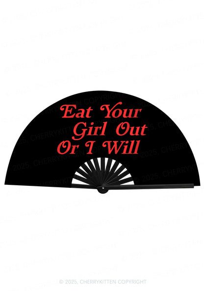 Eat Your Girl Out Y2K Rave Hand Fan Cherrykitten