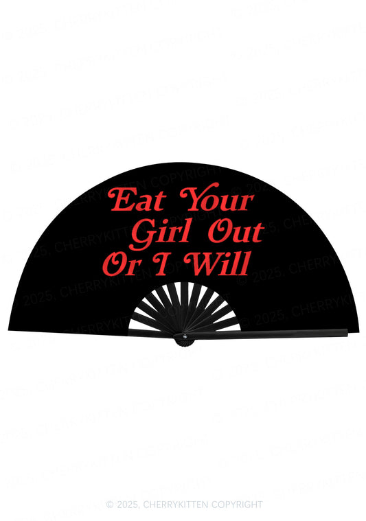 Eat Your Girl Out Y2K Rave Hand Fan Cherrykitten