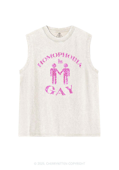 Glitter Homophobia Is Gay Pride Y2K Washed Muscle Tank Cherrykitten