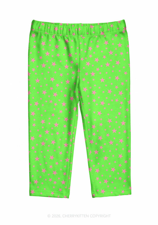 Pink Star On Green Y2K Print Capri Pants Cherrykitten